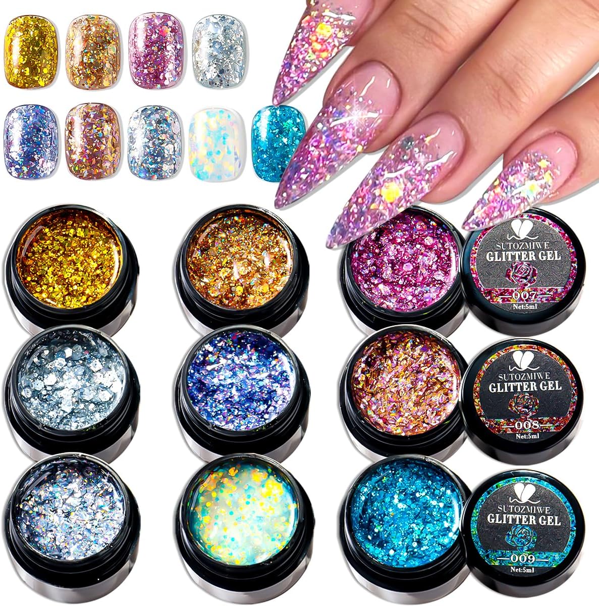 Glitter Gel Polish - 6/12 Colors