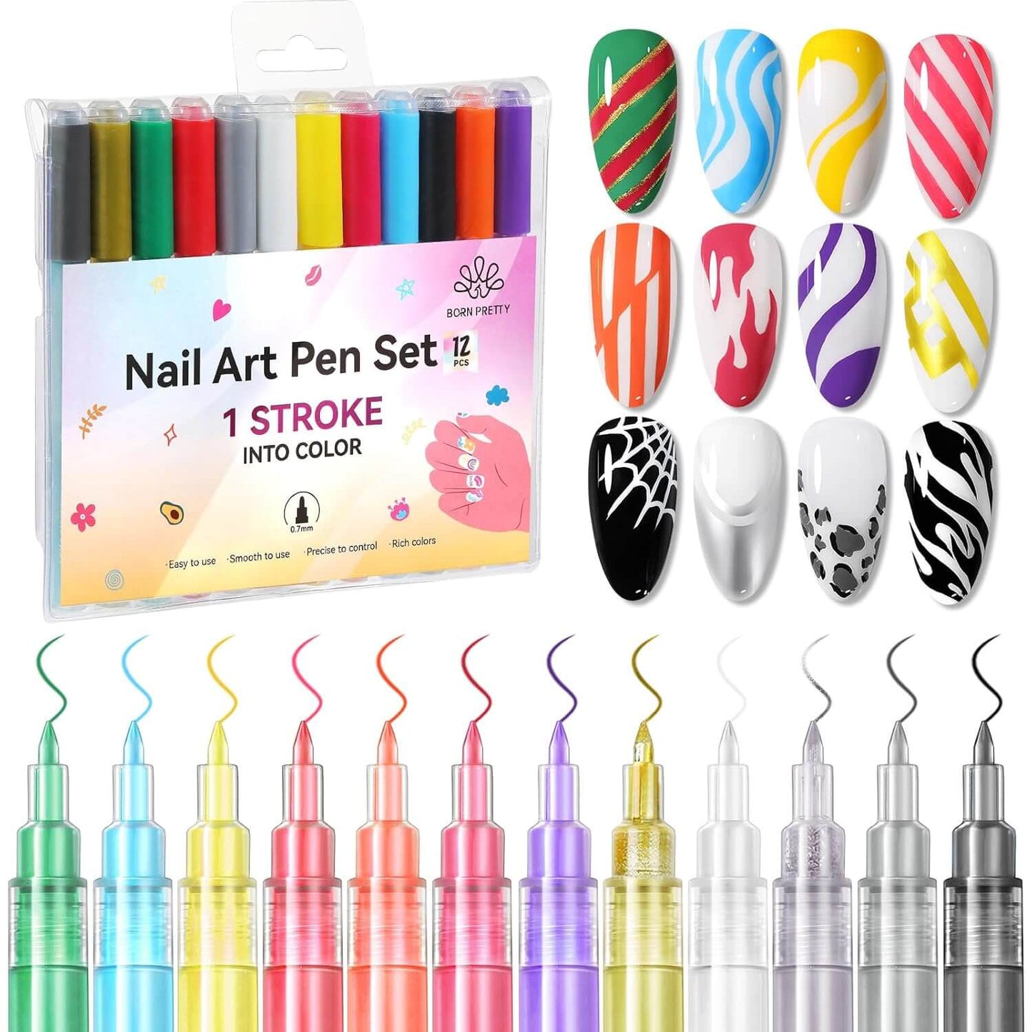 Nail Art Pens Set - 12 Colours - A Must-Have